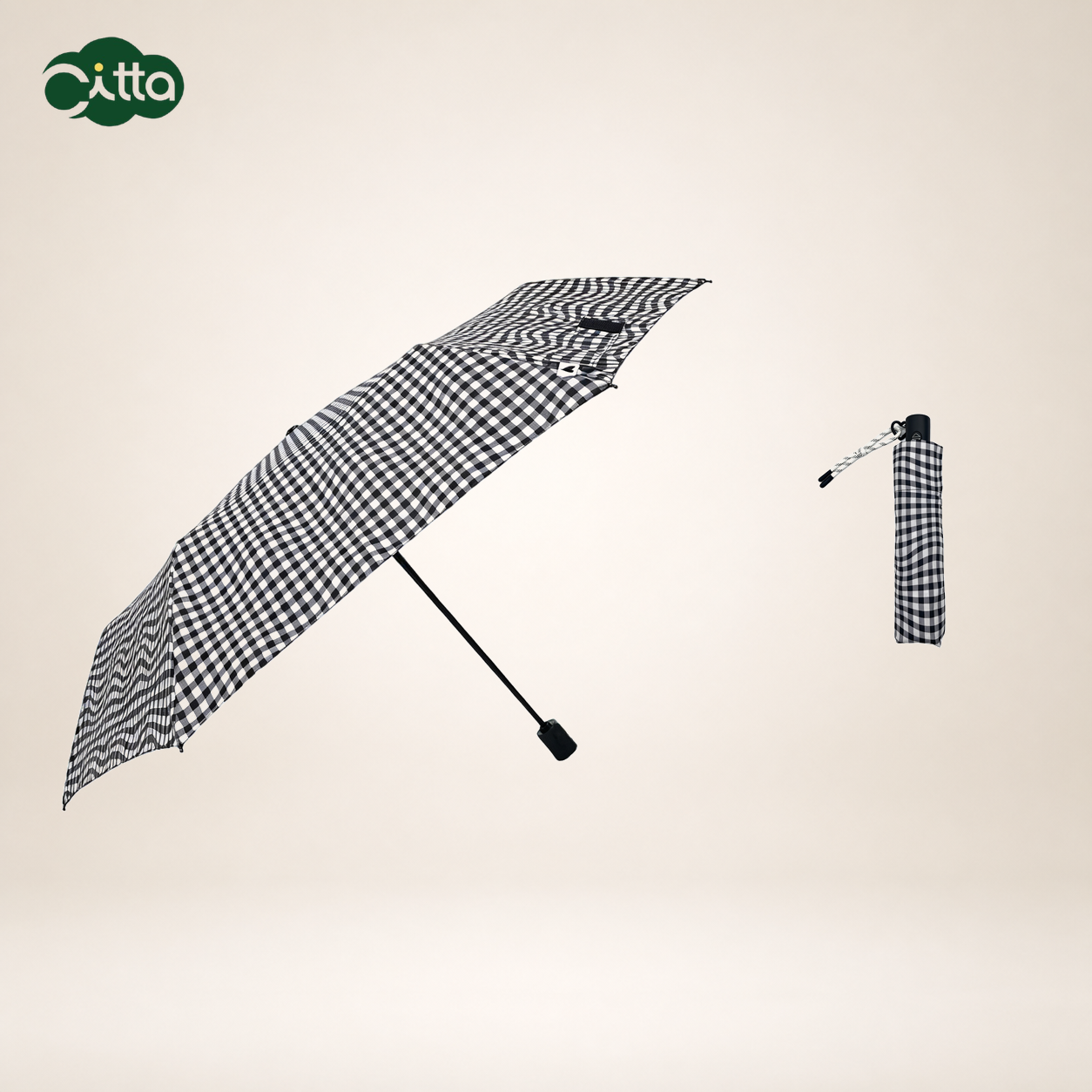Minimalist Checkered 3-Fold Auto Open-Close Umbrella — Product image 1