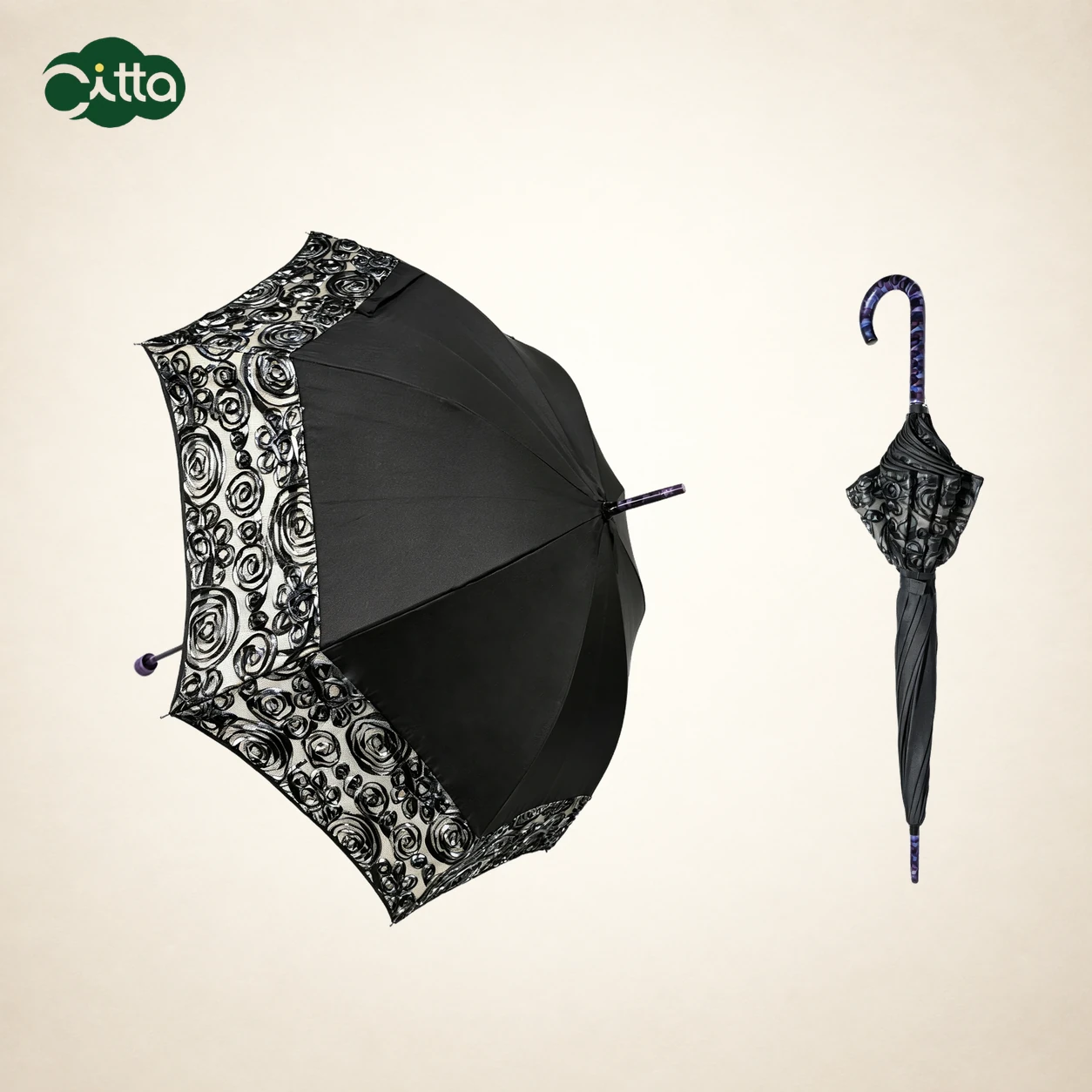 Long Umbrella with Lace Mesh and Pongee Panels — Product image 1