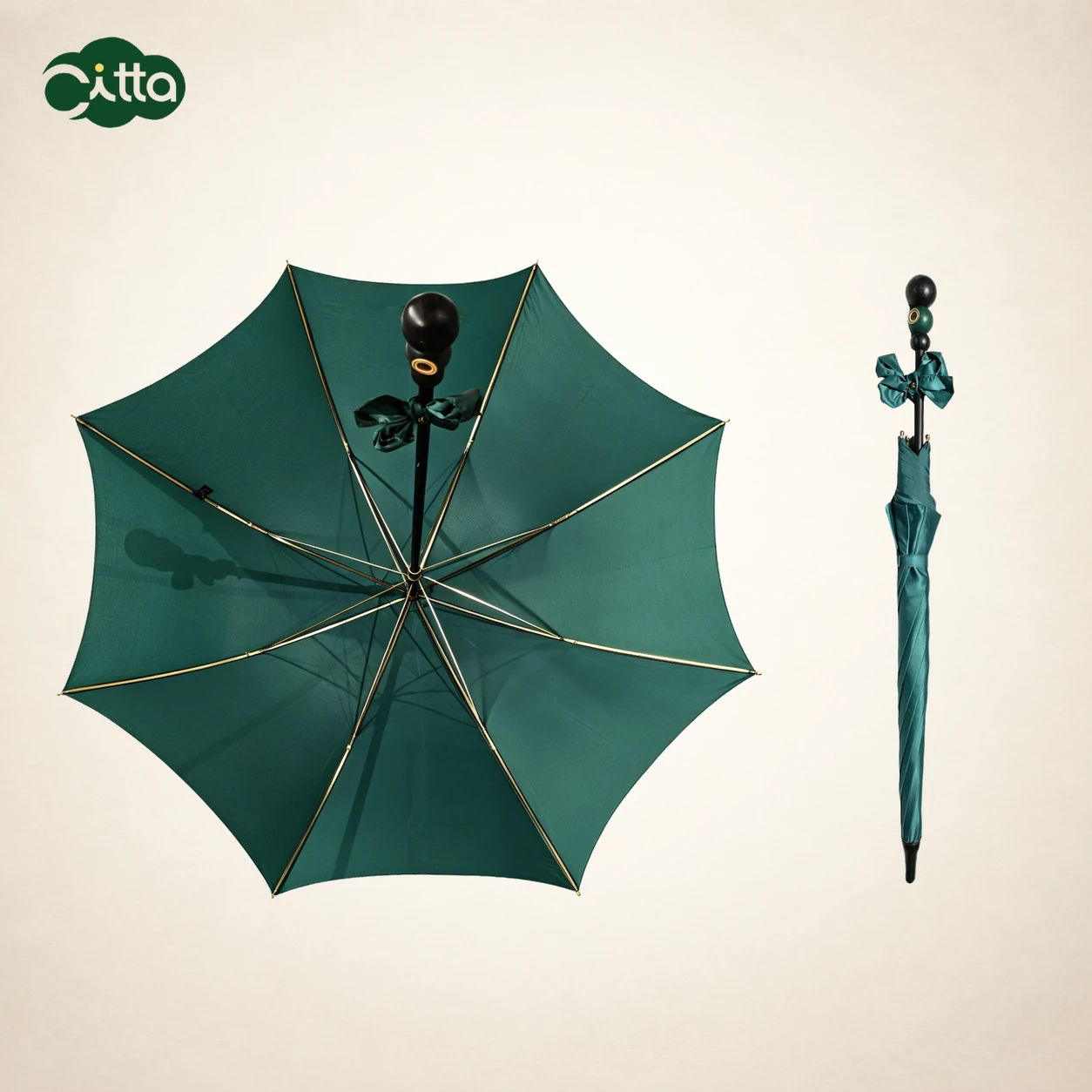 Long Umbrella with Shaped Wooden Handle — Product image 1