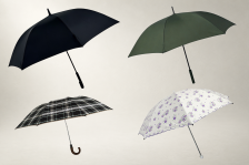 Four side-view product photographs: stick, two-fold, golf and sun umbrellas