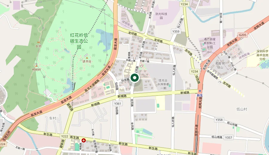 Mapa de Longfeng Road y Xinsheng Community en Longgang, Shenzhen