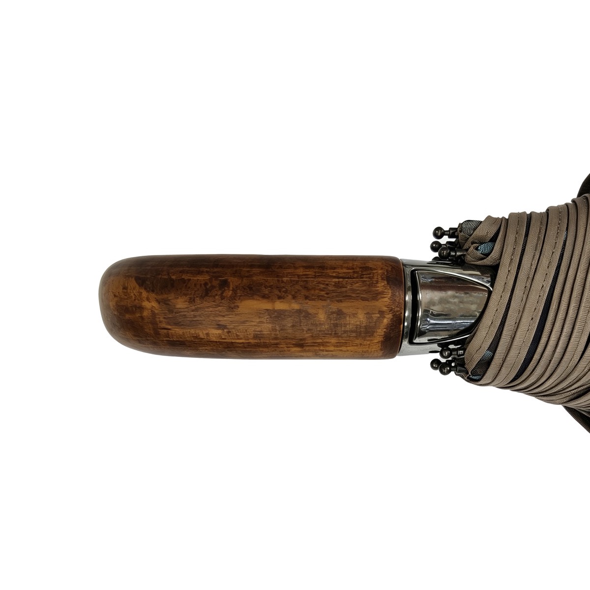 Wooden crook umbrella handle from the side
