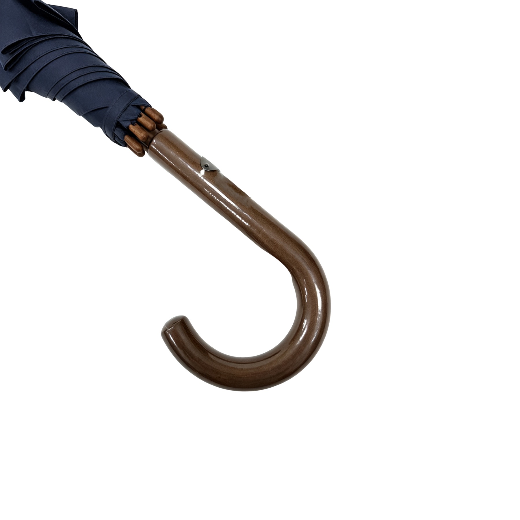 Wooden crook umbrella handle from the side