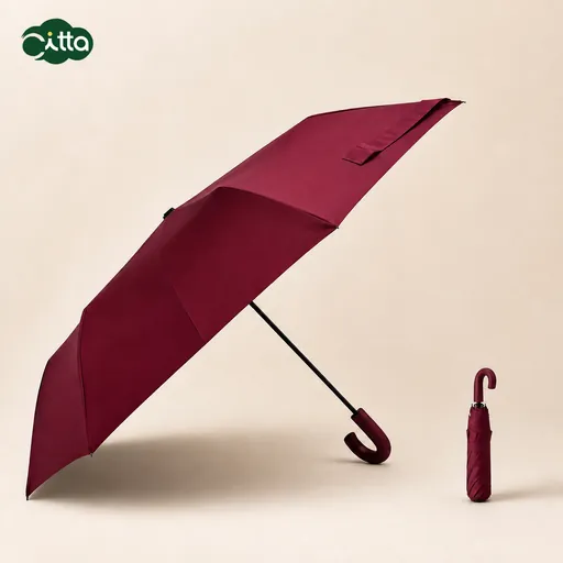 Paraguas automático de moda resistente al viento de 3 secciones con mango curvo