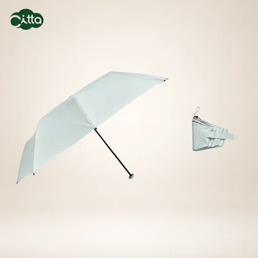 Paraguas manual ultrafino de 3 secciones con recubrimiento negro y protección UV (con bolso bandolera)