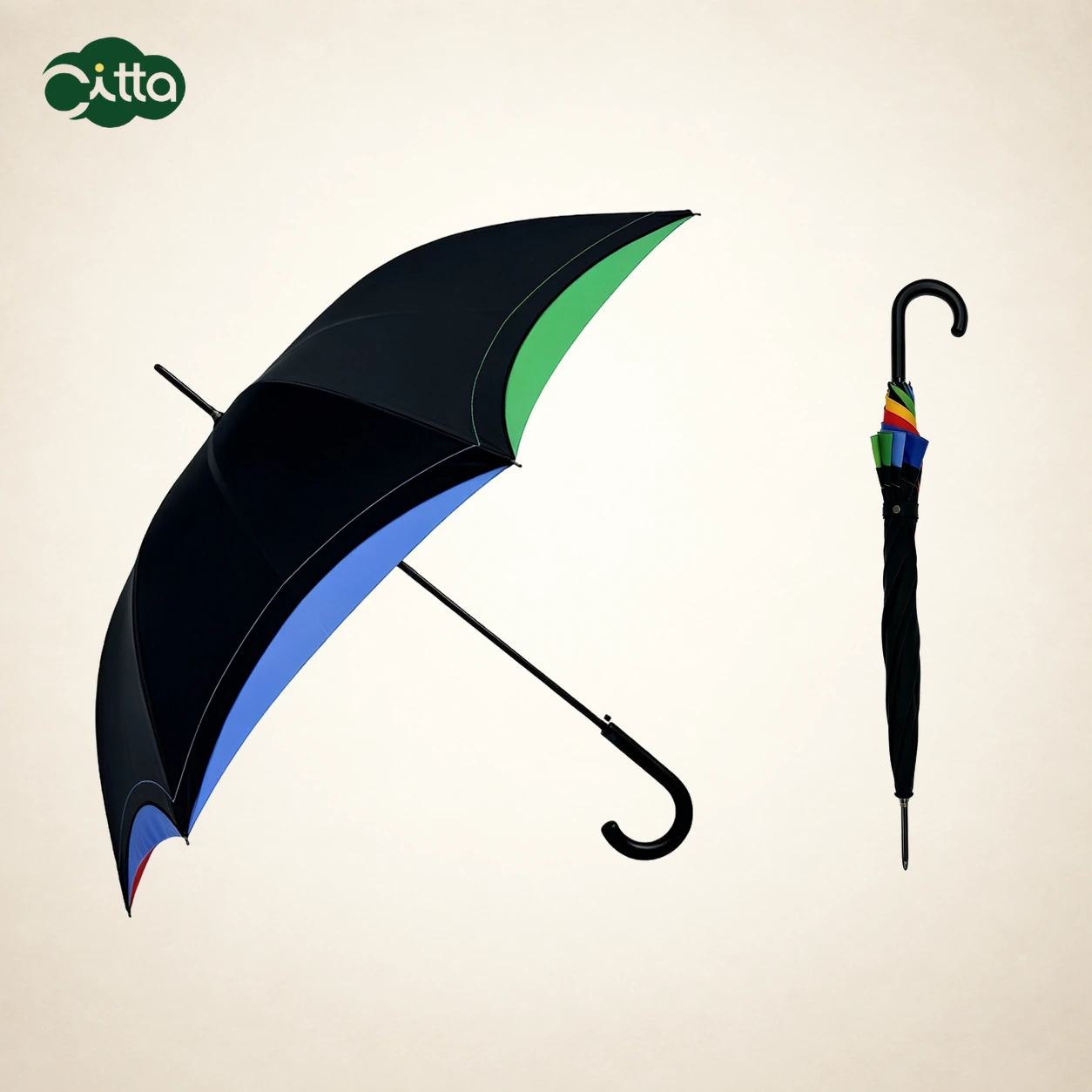 Color-Panel Straight Automatic Umbrella