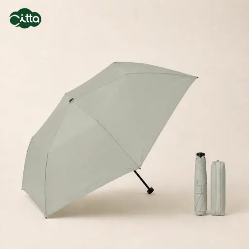 Paraguas plegable manual de 3 secciones extragrande con funda tipo estuche de tejido de toalla absorbente