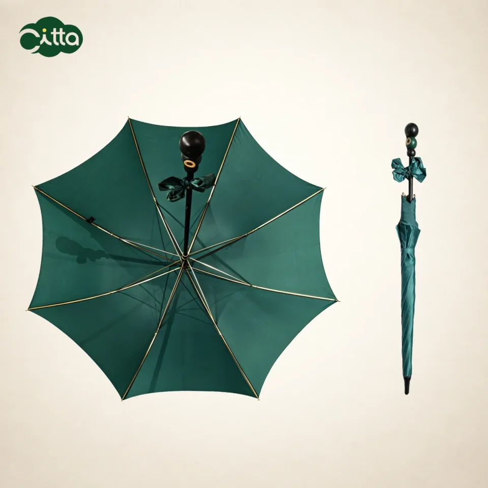 Long Umbrella with Shaped Wooden Handle